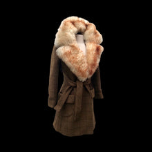 Load image into Gallery viewer, Tweed Plaid Wool Army Green Wrap Coat With Shearling Collar