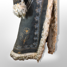 Load image into Gallery viewer, 70’s Embroidered Shearling Blue Suede Coat Boho Penny Lane Hippy Chic