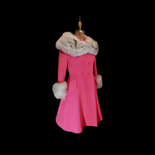 Load image into Gallery viewer, RARE COLLECTIBLE 60S Mod Pink Lilli Ann Vintage Coat- Princess Norwegian Fox Fur Pinup Coat Fit and Flare Neon Florescent Bright Pink