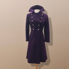 Load image into Gallery viewer, Vintage Deep Purple Military Style Wool Coat Fitted and Tailored