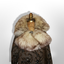 Load image into Gallery viewer, 60s Mod Tapestry Carpet Coat Swing Coat Double Breasted Large Norwegian Fox Fur M//L/XL