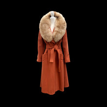 Load image into Gallery viewer, 70’s Vintage Wrap Coat in Fall Autumnal Orange Fit and Flare Princess Wool and Shearling