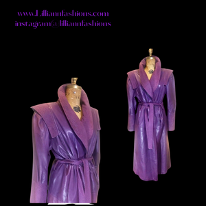 Glam Couture 70s 80s Purple Leather Full Length Coat Leather Glam Princess Puff Sleeve Prince Full Length M/L/XL Couture Paris New York