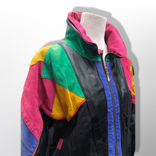 Load image into Gallery viewer, 80’s 90’s Leather ColorBlock Glam Jacket Motorcycle Style Arsenio Hall Punky Brewster Saved by the Bell Nostalgia