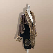 Load image into Gallery viewer, 80’s Does 20’s Cocoon Suede and Leather Gold Leaf Coat and Spotted Genuine Fur Serval Leopard Work of Art Coat