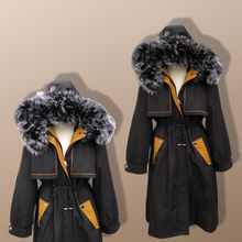Load image into Gallery viewer, New Versatile Black Parka with Fox Fur Hood Removable Fur and Zip in-out Fur Lining Snow Waterproof