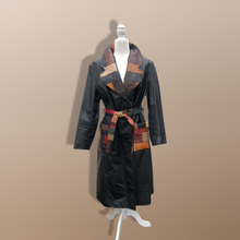Load image into Gallery viewer, 70’s Black Patchwork Leather Trench Coat Spy