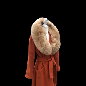 70’s Vintage Wrap Coat in Fall Autumnal Orange Fit and Flare Princess Wool and Shearling