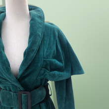 Load image into Gallery viewer, 80’s 90’s Green Suede Cape Coat Jacket Belted and Skirted
