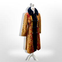 Load image into Gallery viewer, 60s 70s Vintage Gold And Red Floral Carpet Tapestry Coat Velvet Sherpa Boho Chic Burning Man Woodstock Russian Princess Sergeant Pepper's