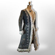 Load image into Gallery viewer, 70’s Embroidered Shearling Blue Suede Coat Boho Penny Lane Hippy Chic