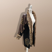 Load image into Gallery viewer, 80’s Does 20’s Cocoon Suede and Leather Gold Leaf Coat and Spotted Genuine Fur Serval Leopard Work of Art Coat