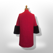 Load image into Gallery viewer, 60&#39;s Vintage Red Wool Coat A-Line With Sheared Beaver Fur Bell Sleeve Cuffs and Removable Scarf