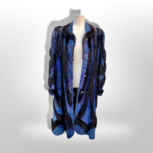 Load image into Gallery viewer, 80’s Does 20’s Flapper Blue Purple Suede and Mink Intarsia Cocoon Style Coat Made in Austria