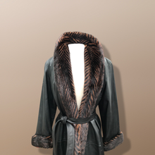 Load image into Gallery viewer, Italian leather Wrap Tuxedo Mink Coat Herringbone Design