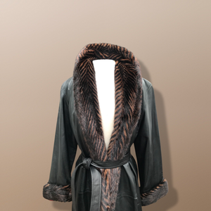 Italian leather Wrap Tuxedo Mink Coat Herringbone Design