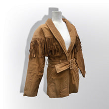Load image into Gallery viewer, Vintage 80’s 90’s Fringe Suede Jacket Cowboy Cowgirl Beyoncé Carter Style Belted Fit and Flare