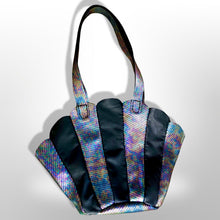Load image into Gallery viewer, The Mermaid Shell Bag; New Leather Iridesdent Cowhide Leather and Lambskin Black Handmade by Me