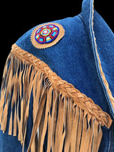 Load image into Gallery viewer, Vintage Denim Jean And Suede Fringe  Beaded Cowgirl Jacket Bolero Native Southwestern Western Style