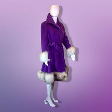 Load image into Gallery viewer, Lilli Ann Purple Wool Princess Coat and Massive Fox Fur Trim Hem and Cuffs M/L 60s Mod