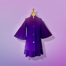 Load image into Gallery viewer, 60s Mod Lilli Ann Purple Cape Coat and Dress Set Flare Angel Accordion Pleats Sleeve Accordion Sleeves Mad Men Jackie Kennedy S/M