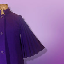 Load image into Gallery viewer, 60s Mod Lilli Ann Purple Cape Coat and Dress Set Flare Angel Accordion Pleats Sleeve Accordion Sleeves Mad Men Jackie Kennedy S/M