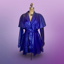 Load image into Gallery viewer, Vintage Women's Coat- 70s 80s Purple Violet Leather Trench Dress Coat Jacket Studio 54 Fit Flare Spy Length 3/4 Flexible Size Princess