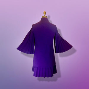 60s Mod Lilli Ann Purple Cape Coat and Dress Set Flare Angel Accordion Pleats Sleeve Accordion Sleeves Mad Men Jackie Kennedy S/M