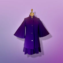 Load image into Gallery viewer, 60s Mod Lilli Ann Purple Cape Coat and Dress Set Flare Angel Accordion Pleats Sleeve Accordion Sleeves Mad Men Jackie Kennedy S/M