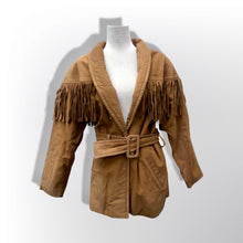 Load image into Gallery viewer, Vintage 80’s 90’s Fringe Suede Jacket Cowboy Cowgirl Beyoncé Carter Style Belted Fit and Flare