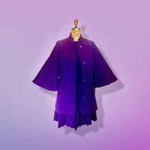 Load image into Gallery viewer, 60s Mod Lilli Ann Purple Cape Coat and Dress Set Flare Angel Accordion Pleats Sleeve Accordion Sleeves Mad Men Jackie Kennedy S/M