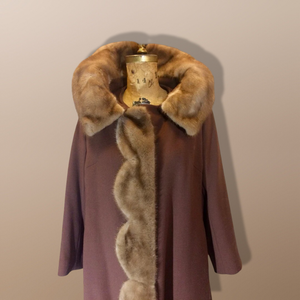 50s Scallop Mink Swing Coat-- Hazel Mink Brown Wool Open Size 50s 60s Mod Loose Fit Jackie Kennedy