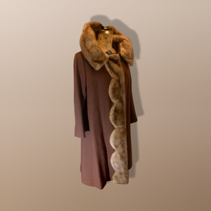 50s Scallop Mink Swing Coat-- Hazel Mink Brown Wool Open Size 50s 60s Mod Loose Fit Jackie Kennedy