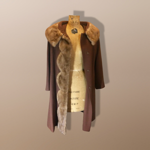 50s Scallop Mink Swing Coat-- Hazel Mink Brown Wool Open Size 50s 60s Mod Loose Fit Jackie Kennedy