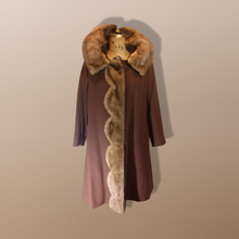 Load image into Gallery viewer, 50s Scallop Mink Swing Coat-- Hazel Mink Brown Wool Open Size 50s 60s Mod Loose Fit Jackie Kennedy