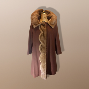 50s Scallop Mink Swing Coat-- Hazel Mink Brown Wool Open Size 50s 60s Mod Loose Fit Jackie Kennedy