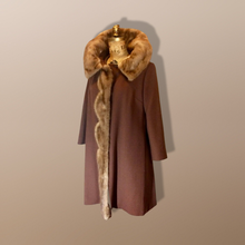 Load image into Gallery viewer, 50s Scallop Mink Swing Coat-- Hazel Mink Brown Wool Open Size 50s 60s Mod Loose Fit Jackie Kennedy