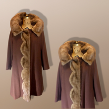 Load image into Gallery viewer, 50s Scallop Mink Swing Coat-- Hazel Mink Brown Wool Open Size 50s 60s Mod Loose Fit Jackie Kennedy