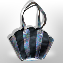 Load image into Gallery viewer, The Mermaid Shell Bag; New Leather Iridesdent Cowhide Leather and Lambskin Black Handmade by Me