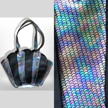 Load image into Gallery viewer, The Mermaid Shell Bag; New Leather Iridesdent Cowhide Leather and Lambskin Black Handmade by Me