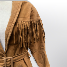 Load image into Gallery viewer, Vintage 80’s 90’s Fringe Suede Jacket Cowboy Cowgirl Beyoncé Carter Style Belted Fit and Flare
