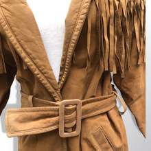 Load image into Gallery viewer, Vintage 80’s 90’s Fringe Suede Jacket Cowboy Cowgirl Beyoncé Carter Style Belted Fit and Flare