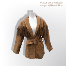 Load image into Gallery viewer, Vintage 80’s 90’s Fringe Suede Jacket Cowboy Cowgirl Beyoncé Carter Style Belted Fit and Flare