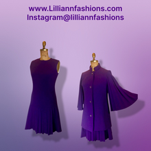 Load image into Gallery viewer, 60s Mod Lilli Ann Purple Cape Coat and Dress Set Flare Angel Accordion Pleats Sleeve Accordion Sleeves Mad Men Jackie Kennedy S/M