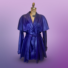 Load image into Gallery viewer, Vintage Women's Coat- 70s 80s Purple Violet Leather Trench Dress Coat Jacket Studio 54 Fit Flare Spy Length 3/4 Flexible Size Princess