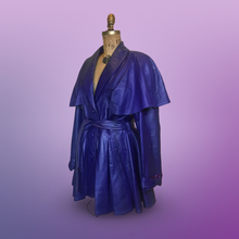 Load image into Gallery viewer, Vintage Women's Coat- 70s 80s Purple Violet Leather Trench Dress Coat Jacket Studio 54 Fit Flare Spy Length 3/4 Flexible Size Princess