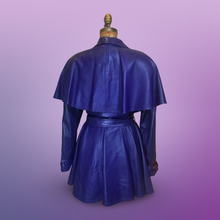 Load image into Gallery viewer, Vintage Women's Coat- 70s 80s Purple Violet Leather Trench Dress Coat Jacket Studio 54 Fit Flare Spy Length 3/4 Flexible Size Princess