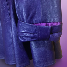 Load image into Gallery viewer, Vintage Women's Coat- 70s 80s Purple Violet Leather Trench Dress Coat Jacket Studio 54 Fit Flare Spy Length 3/4 Flexible Size Princess