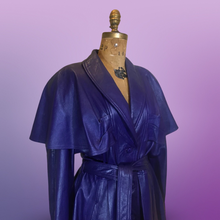 Load image into Gallery viewer, Vintage Women's Coat- 70s 80s Purple Violet Leather Trench Dress Coat Jacket Studio 54 Fit Flare Spy Length 3/4 Flexible Size Princess