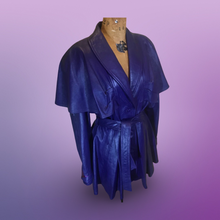 Load image into Gallery viewer, Vintage Women's Coat- 70s 80s Purple Violet Leather Trench Dress Coat Jacket Studio 54 Fit Flare Spy Length 3/4 Flexible Size Princess